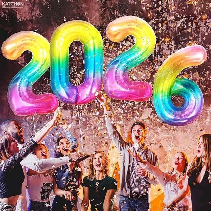KatchOn, Large 2026 Number Balloons - 42 Inch | 2026 Foil Balloons for New Year Decorations 2026 | Neon Multicolour Balloon Numbers for Birthday Decorations | New Years Eve Party Supplies 2026