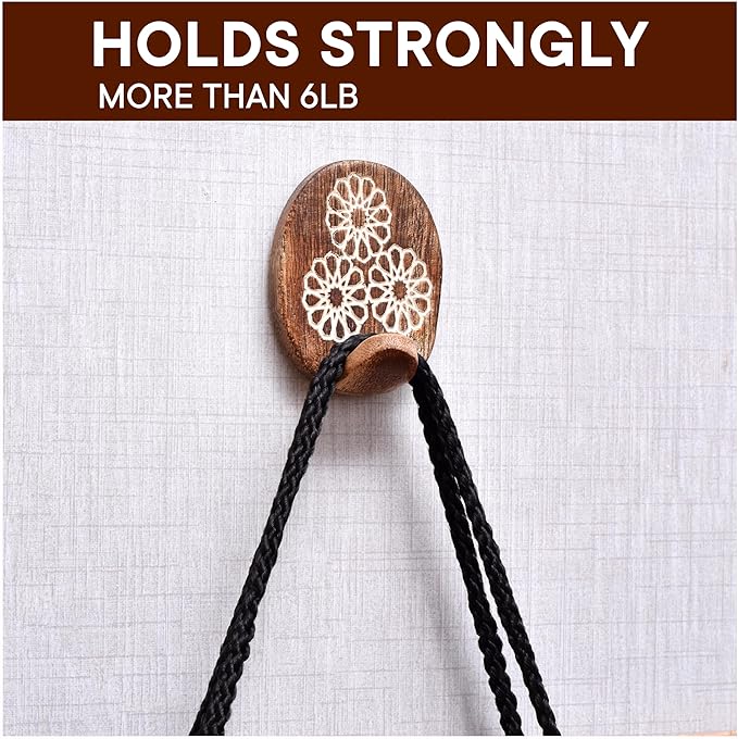 Indian Shelf 6 Lb- 3 Pieces Decorative Wood Adhesive Wall Hooks–Boho Peel and
