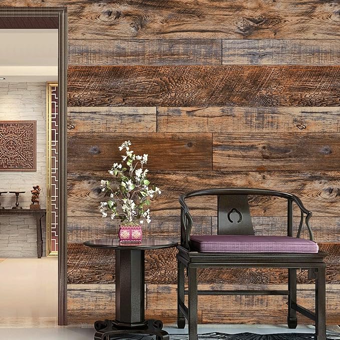 WENMER 23.6" x 78.7" Brown Wood Peel and Stick Wallpaper Shiplap Self Adhesive