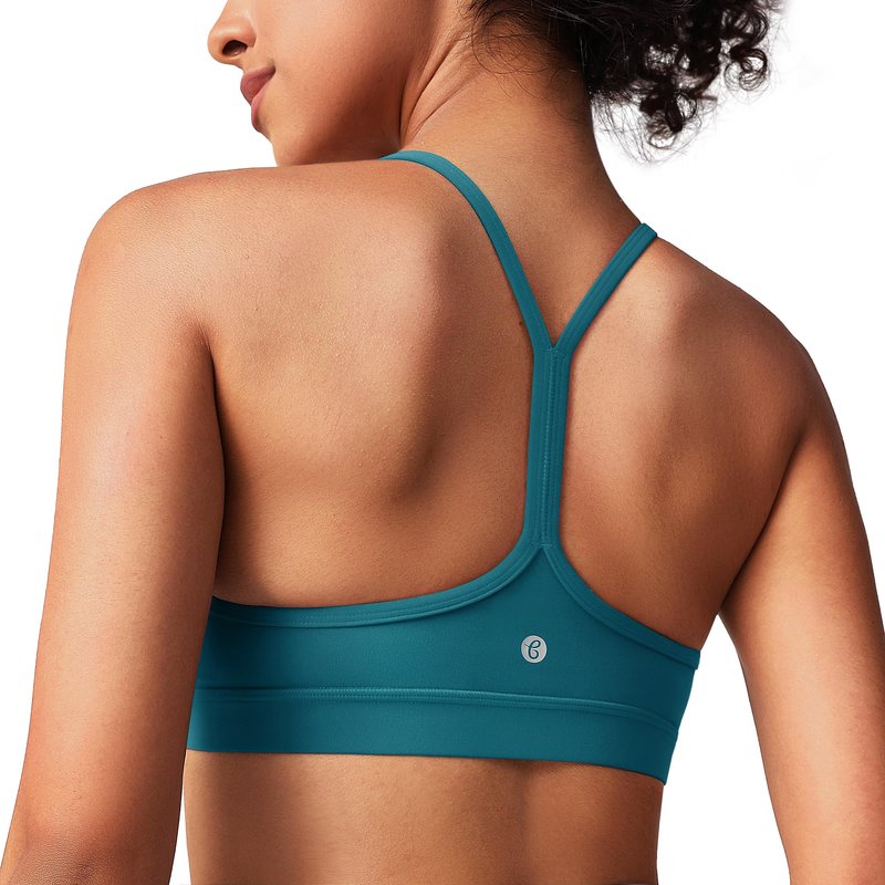 BAYDI Clouduxi Y Back Sports Bra for Women-Low Impact Padded Spaghetti Strap Yoga Bras Workout Gym Crop Tank Lake Blue