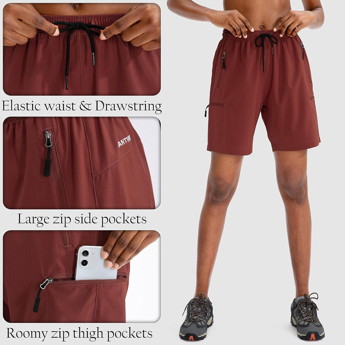 SANTINY Women's Hiking Cargo Shorts - Quick Dry Lightweight Design with Zipper Pockets | 5''/7''/9'' Sizes