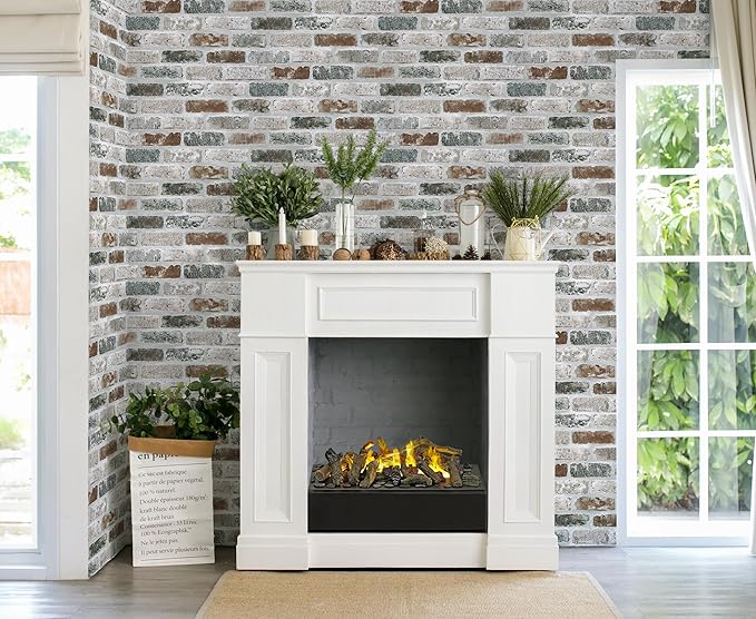 Guvana 17.3"×787" Brick Peel and Stick Wallpaper Red/Blue/Grey Brick Contact