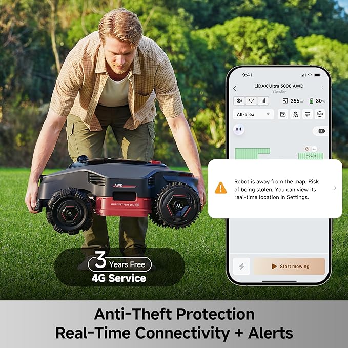 MOVA LiDAX Ultra 3000 AWD Robot Lawn Mower Wire Free RTK Free for up to 0.75 Acre*Dual Maps, 360° 3D LiDAR & AI Dual Vision Mapping, Robotic Mower with 4G, for 80% Slopes, Cutting Height 1.2”–3.9“