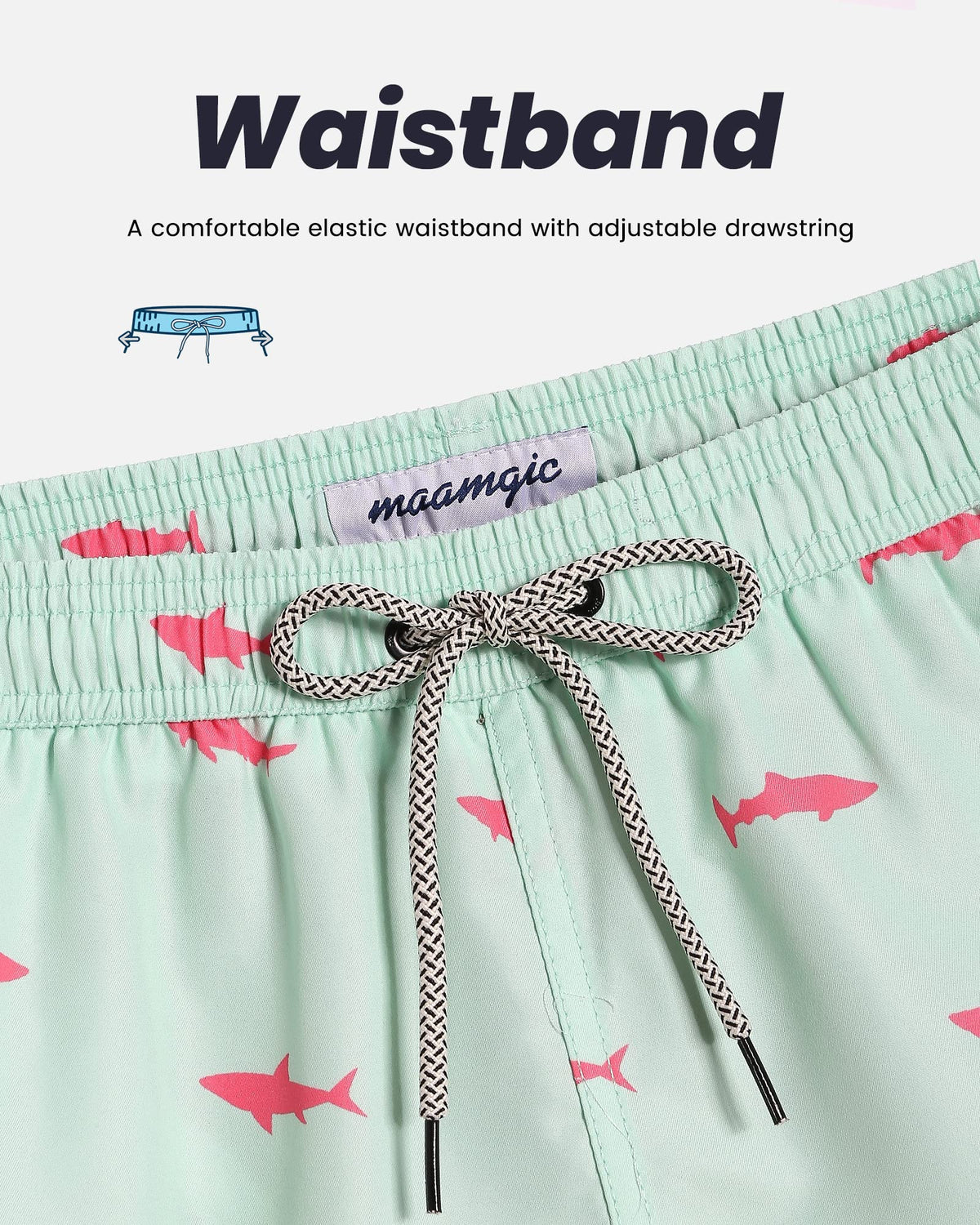 maamgic Mens Swim Trunks Quick Dry Swim Shorts with Mesh Lining Funny Swimwear Bathing Suits 7inch Light Green Large