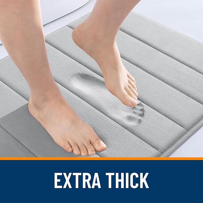 OLANLY Memory Foam Bath Mat 30x20, Super Soft Absorbent Bathroom Rugs, Quick Dry, Machine Washable Shower Floor Rugs, Bathmat Carpet, Bathroom Home Decor Accessories, Light Gray