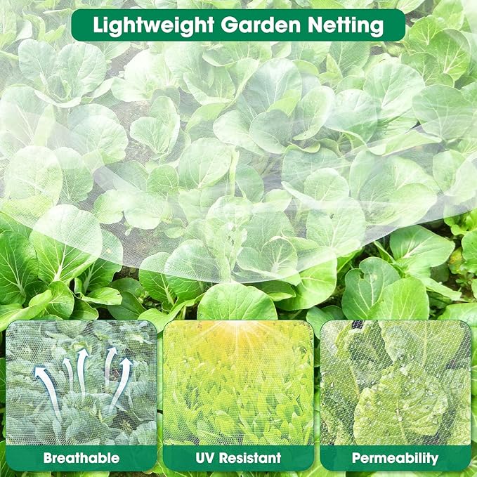 Unves 2 Pack 4 x 10 FT Garden Netting, Mosquito Bird Netting for Garden Protection Vegetable Fruits, Raised Bed Plant Covers Protect Plants from Birds Bugs