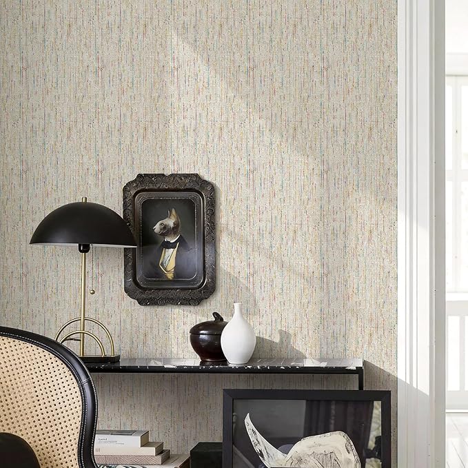 JiffDiff Woven Wallpaper Peel and Stick 17.3" x 1200" Colorful Paint Grasscloth