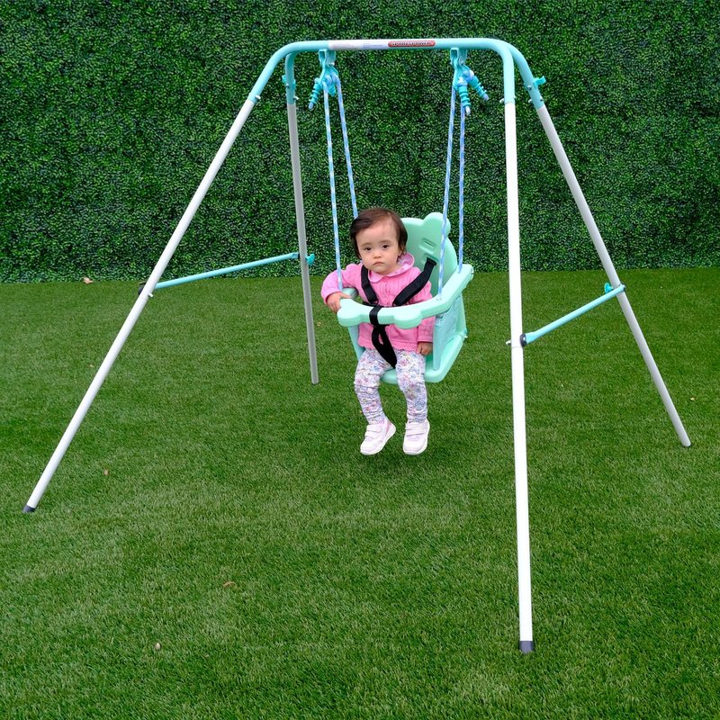 Sportspower My 1st Light-UpToddler Swing - Heavy-Duty Baby Indoor/Outdoor Swing Set with Safety Harness, Light Green, 59" L x 58" W x 49" H