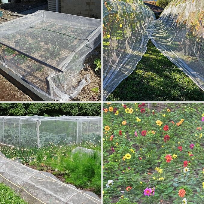 Unves 2 Pack 10 x 25 FT Garden Netting, Mosquito Bird Insect Netting for Garden Protection Vegetable Fruits, Raised Bed Ultra Mesh Plant Covers Protect Plants from Birds Bugs