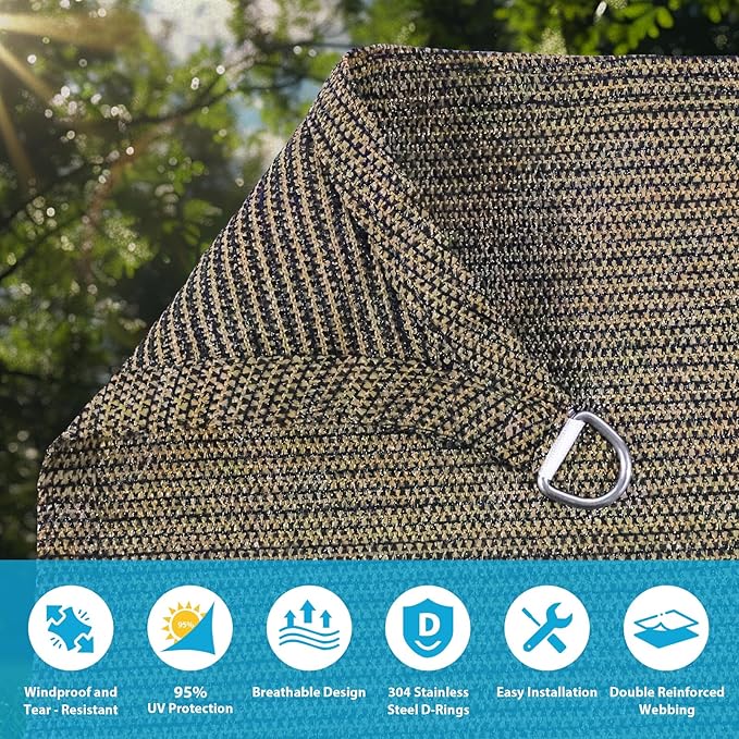 Amagenix Sun Shade Sail 9'X9' Curved Edge Outdoor Shade Canopy Mocha Breathable 95% UV Block Shade Cloth for Patio Garden Backyard (We Make Custom Size)