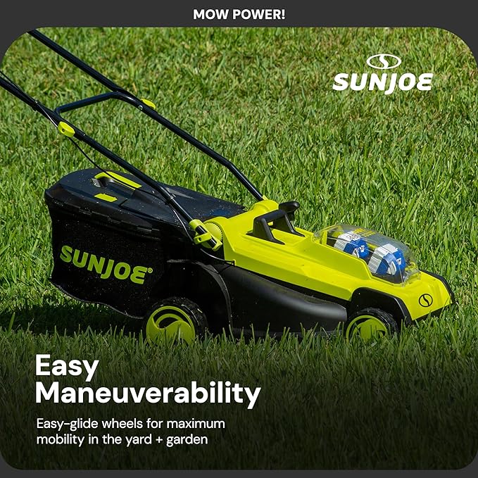 Sun Joe Cordless Electric Push Lawn Mower with 6-Position Height Adjustment, 11-Gal Bag, 17-Inch Cutting Width - Heavy-Duty Yard Trimmer for Gardening Care and Maintenance, 24V-X2-17LM