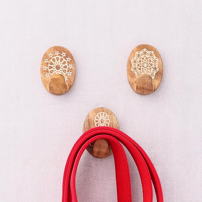 Indian Shelf 6 Lb- 3 Pieces Decorative Wood Adhesive Wall Hooks–Boho Peel and