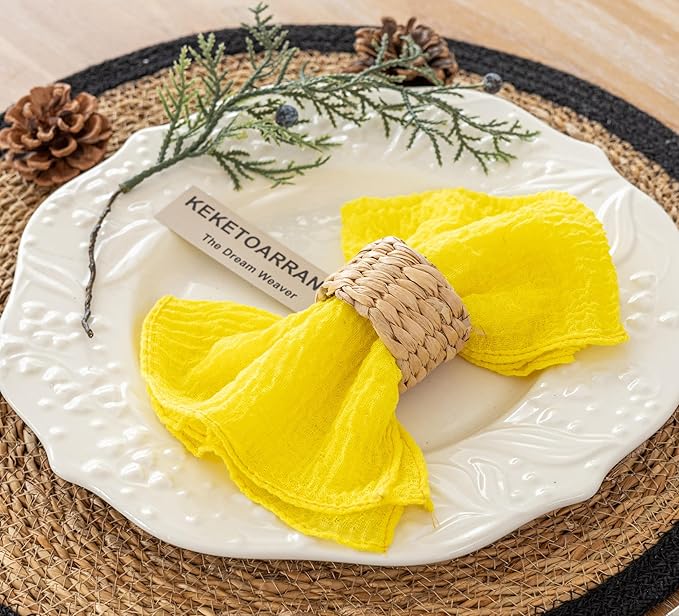 Cheesecloth Napkins 17x17 Inches Cloth Napkins Reusable Handmade Washable for Lunch Dinner Wedding Baby Shower Bridal Shower Party Rustic Boho Decorations Bulk Set of 10 Yellow