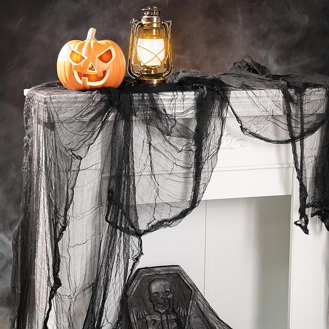 400" x 85" Halloween Creepy Cloth - Large Size Spooky Fabric - Scary Gauze Blood Cloth for Haunted House, Party, Yard Decoration (Black)