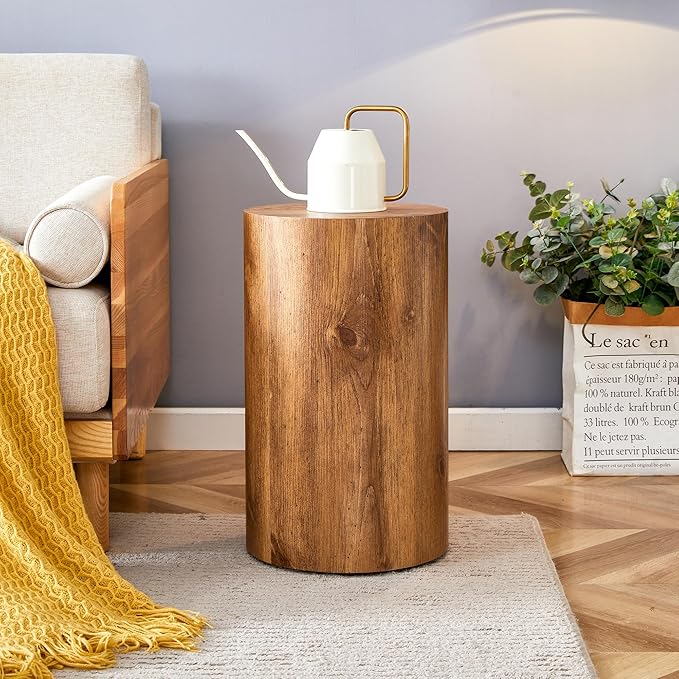 Modern Round Top Coffee Table,12Inch Cylindrical End Table,Small Side Table with Texture for Living Room,Office,Apartment