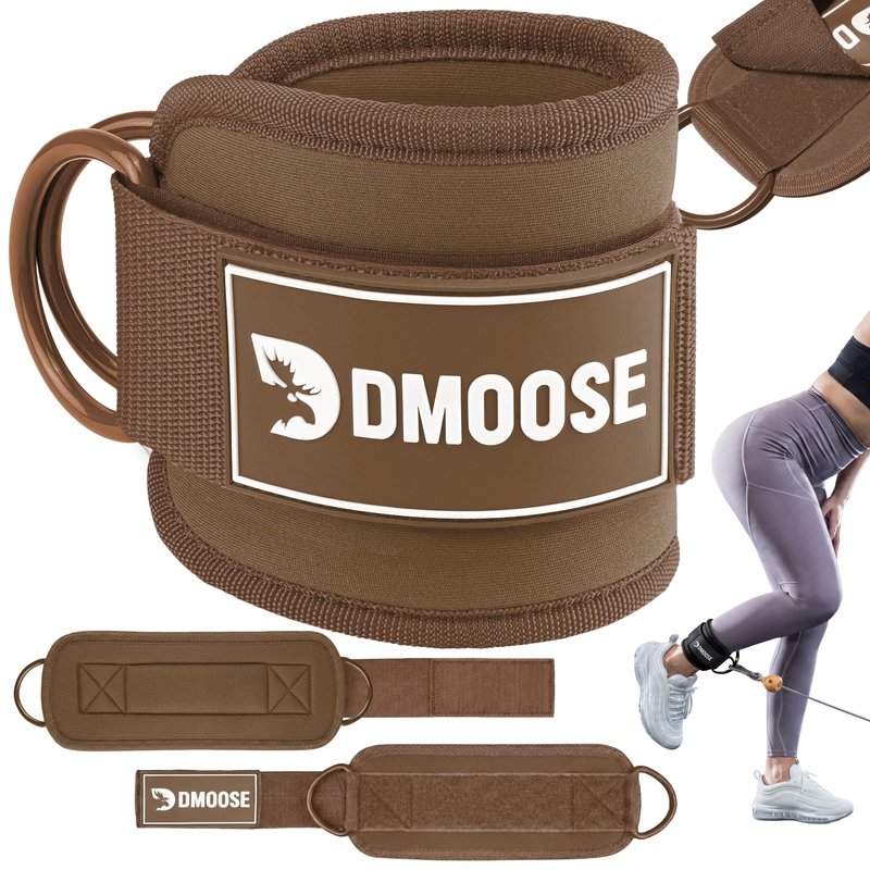 DMoose Fitness Ankle Straps for Cable Machines - One Size Fit Premium Padding, Glute Kickback Ankle Strap for Women & Men, Cable Attachments for Gym, Booty Workouts & Hip Abductors (Cocoa - Single)