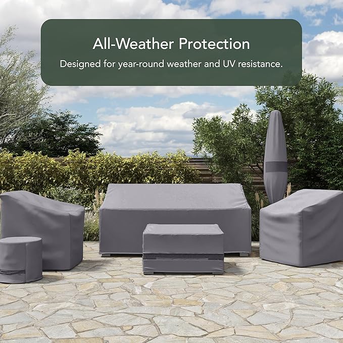 Covermates Elite Outdoor Patio Sofa Cover – Water-Resistant 300D Polyester, Double-Stitched Seams, Elastic Hem, Auto-Locking Drawcord & Mesh Vent for Moderate Weather, 74W x 32D x 34H, Charcoal
