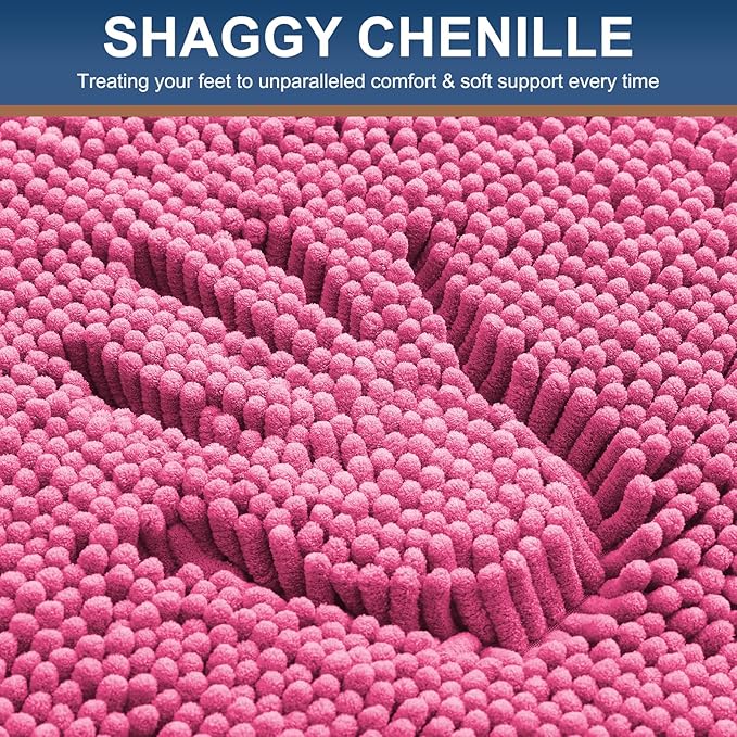 Smiry Luxury Chenille Bathroom Rugs 47x24, Extra Soft and Absorbent Shaggy Bath Mat, Machine Washable, Non-Slip Plush Carpet Runner for Tub, Shower, and Floor, Home Decor Accessories, Hot Pink