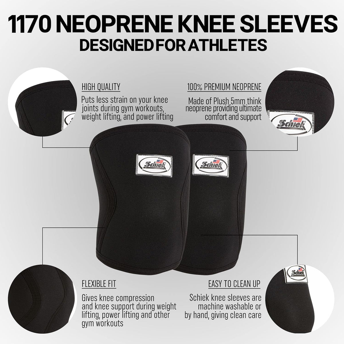 Schiek 1170 Knee Sleeves - 5mm Neoprene Compression for Weightlifting & Support