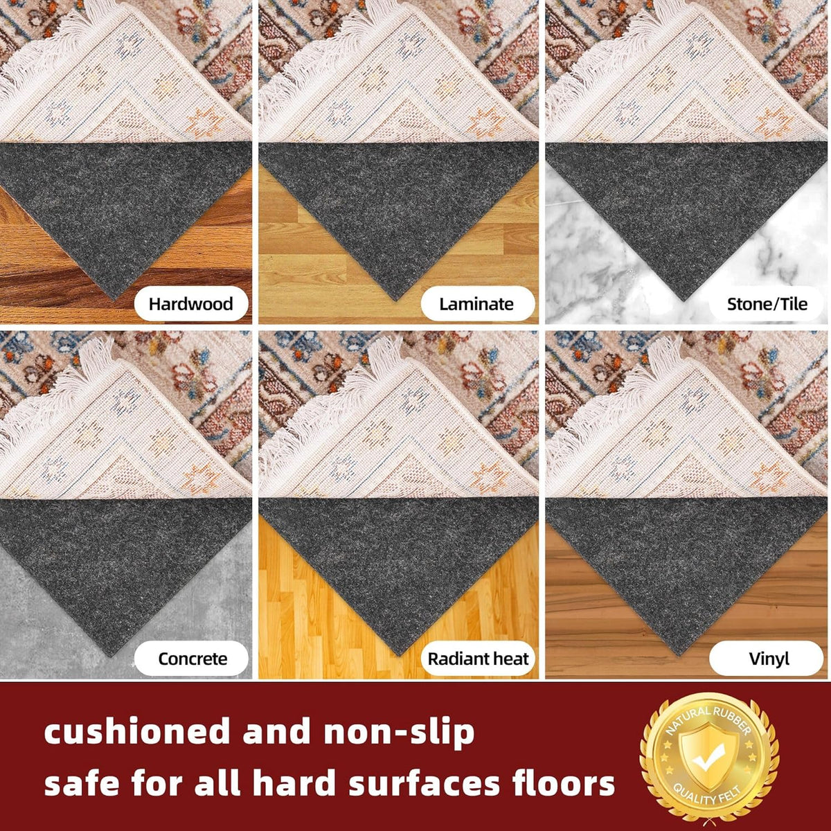 BAGAIL Felt and Natural Rubber Backing Rug Pads 1/8” Thick, Round 8 Feet Non Slip Rug Gripper Keep Rugs in Place, Under Area Rug Protective Cushioned Pads, Carpet Runners, Hardwood Floors Protection