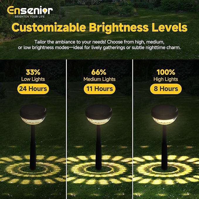 Ensenior 6-Pack Solar Lights Outdoor, Auto ON/Off 3000K LED Solar Garden Lights for Pathway, Yard, Patio, Walkway, Flower Bed, Waterproof, Energy-Efficient Landscape Lighting, Adjustable Height