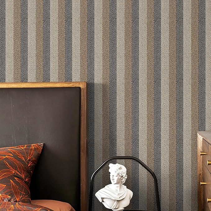 Textured Fabric Wallpaper Peel and Stick Large Size 26"x400" Beige/Brown/Grey