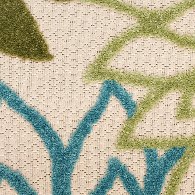 Nourison Home Aloha Tropical Indoor/Outdoor Green Multicolor 6' x 9' Area Rug, Easy Cleaning, Non Shedding, Bed Room, Living Room, Dining Room, Backyard, Deck, Patio (6x9)