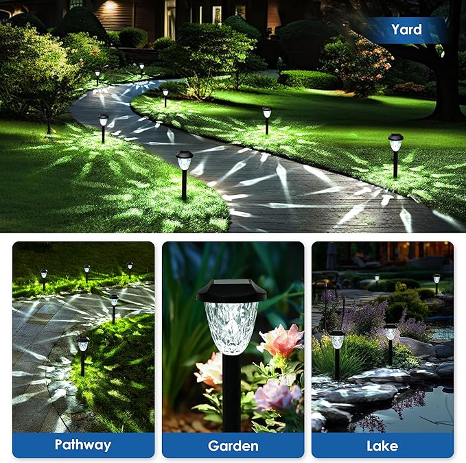 GIGALUMI 8 Pack Solar Lights Outdoor, Solar Pathway Lights with Great Pattern, Waterproof Auto On/Off Solar Powered Light for Outside Yard Garden Walkway Driveway Lawn Pathway