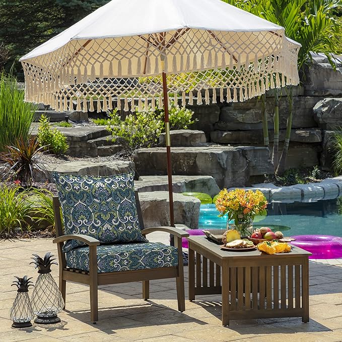 Arden Outdoor Foam Deep Seat Cushion Set (4-Pack), 24x24, Premium High-Density Foam, Never Flattens, Weather-Proof for Patio Chair Sofa Couch, Sapphire Aurora Blue Damask