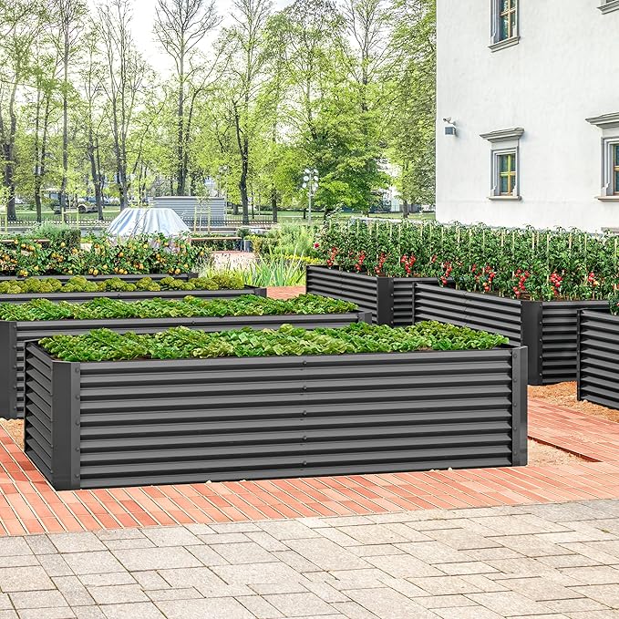DWVO 6 x 3 x 2 FT Raised Garden Bed Kit, Outdoor Galvanized Flower Bed with Gloves, Large Metal Planter Box for Vegetables, Flowers, Herbs, Fruits, Black
