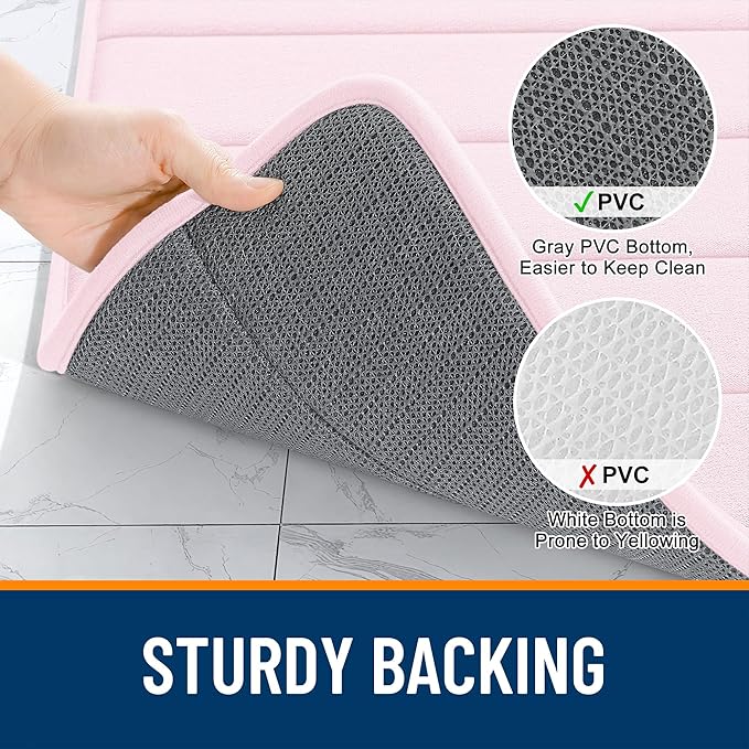 OLANLY Memory Foam Bath Mat 44x32, Super Soft Absorbent Bathroom Rugs, Quick Dry, Machine Washable Shower Floor Rugs, Bathmat Carpet, Bathroom Home Decor Accessories, Pink