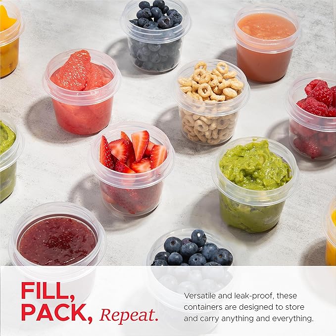 Tafura 4 Oz. Small Containers with Lids [12 Pack] Snack Containers with Twist Top Lids | Condiment Containers for Puree, Snacks, and More | Reusable Small Plastic Food Storage Containers, BPA Free