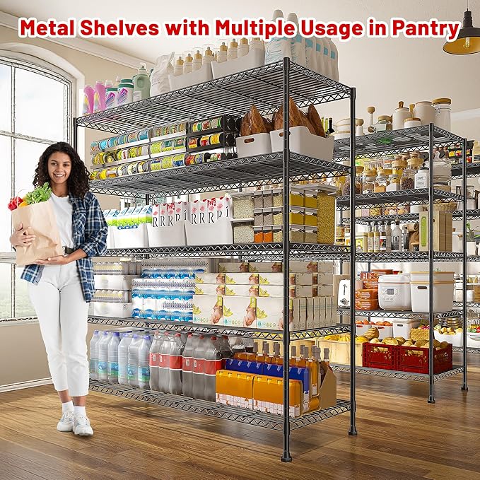 REIBII 45.8''W Wire Shelving Unit, 5 Tier Storage Shelves Adjustable Metal Shelving for Kitchen Pantry Office Wire Rack for College Dorm School, 45.8" W x 71" H x 17.2" D