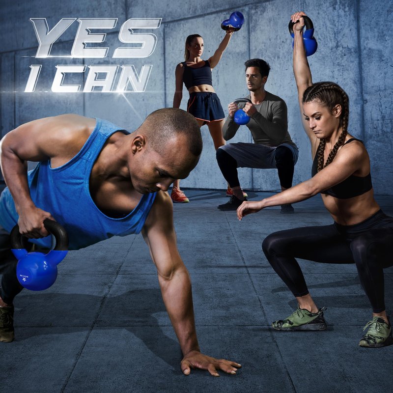 Yes4All 35 lb Kettlebell Weight Vinyl Coated Cast Iron for Dumbbell Weights Exercises, Gym, Fitness, Full Body Workout Equipment Push up, Grip and Strength Training, Blue