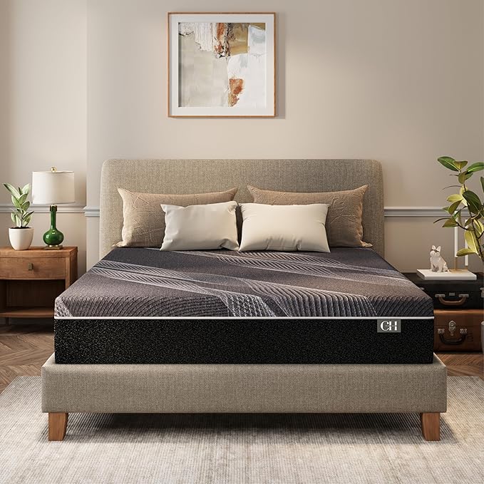 CH CHARME HOUSE 10 Inch King Mattress, Bamboo-Charcoal Memory Foam Mattress, Cooling & Pressure Relief, Bed in a Box, Foam Made in USA & CertiPUR-US Certified, 76"x80"x10", Black