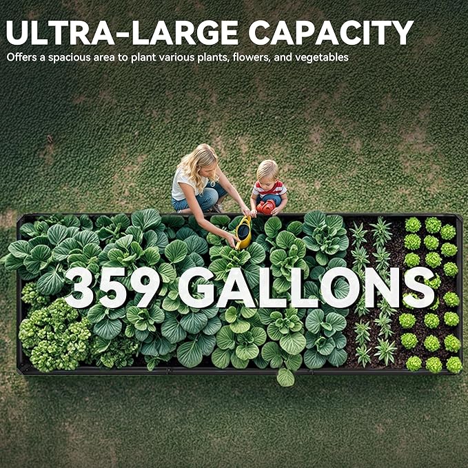 DWVO 2pcs 12 x 4 x 1 FT Raised Garden Bed Kit, Outdoor Galvanized Flower Bed with Safety Rubber and Gloves, Large Metal Planter Box for Vegetables, Flowers, Herbs, Fruits, Black