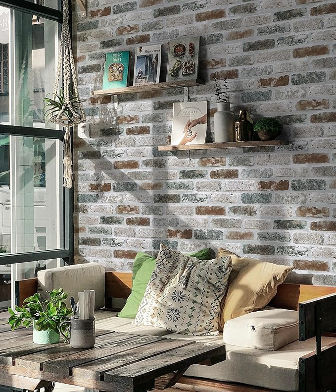 Guvana 17.3"×787" Brick Peel and Stick Wallpaper Red/Blue/Grey Brick Contact