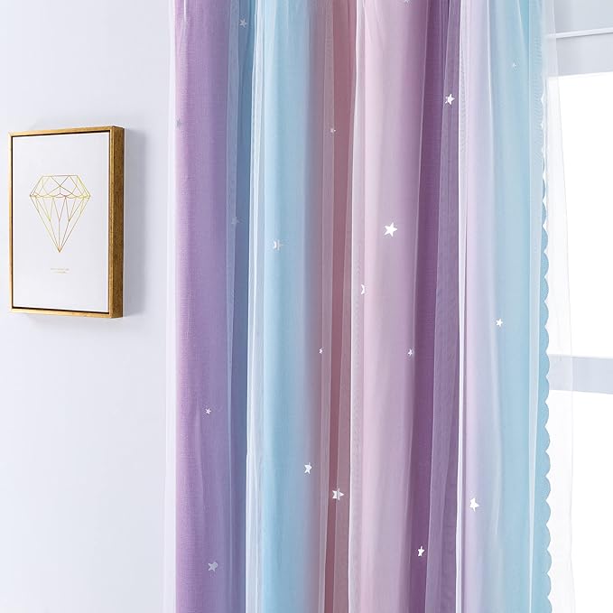 XiDi Curtains for Bedroom Decor, Rainbow Pink Purple/34/90