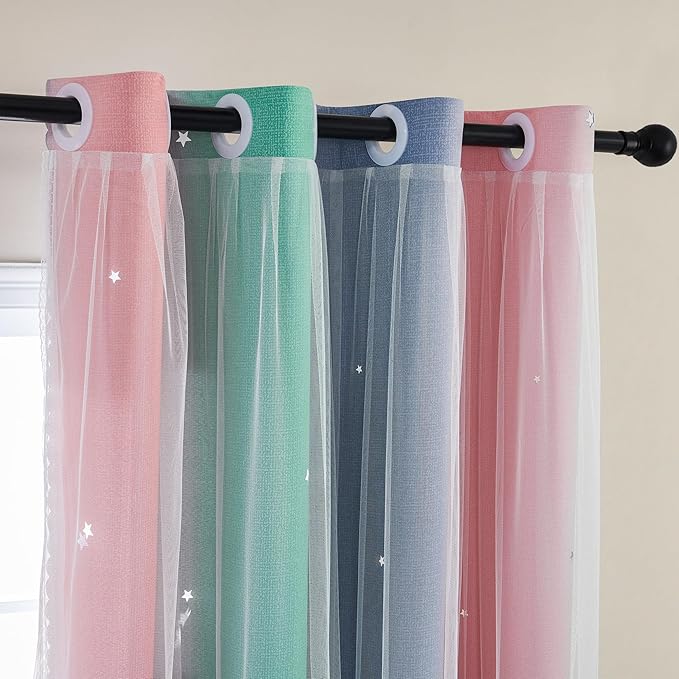 XiDi Curtains for Bedroom Decor, Rainbow Pinkgreen grey34/54