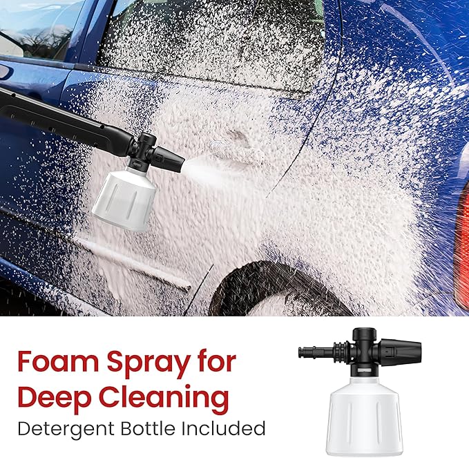 Electric Pressure Washer, 2.5 GPM Power Washer with Foam Cannon, Electric High Pressure Washer with 4 Quick Connect Nozzles for Cars, Driveways, Fences, Patios, Home Cleaning