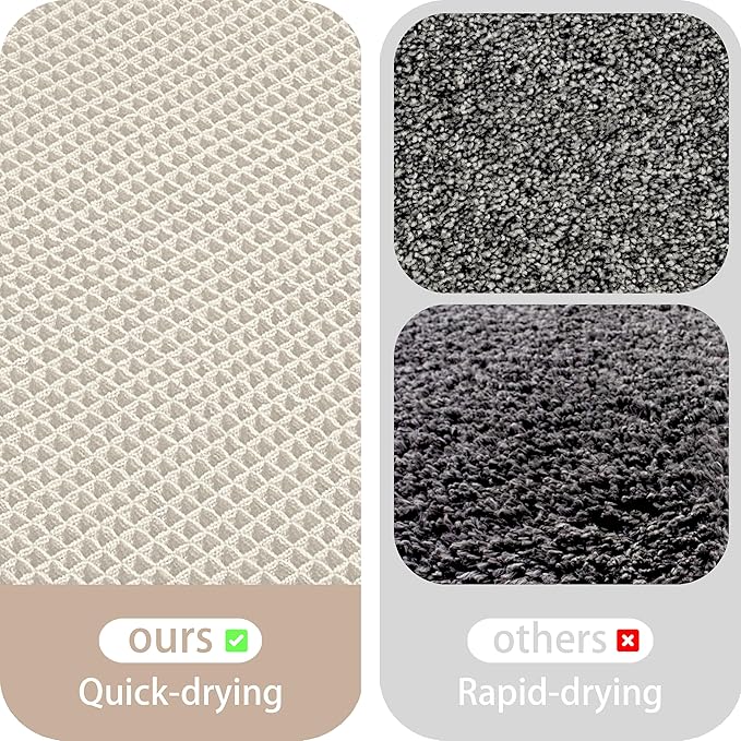 Waffle Bath Mat Non Slip, Boho Runner Rug, Super Absorbent Quick Dry Long Bath Runner Bathroom, Soft Farmhouse Bath Rug with Tassels, Washable Shower Mats for Floor 24"x48", Square Cream