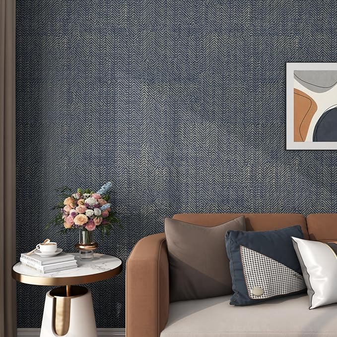 FunStick 24"x394" Removable Gold Dark Blue Textured Wallpaper Peel and Stick