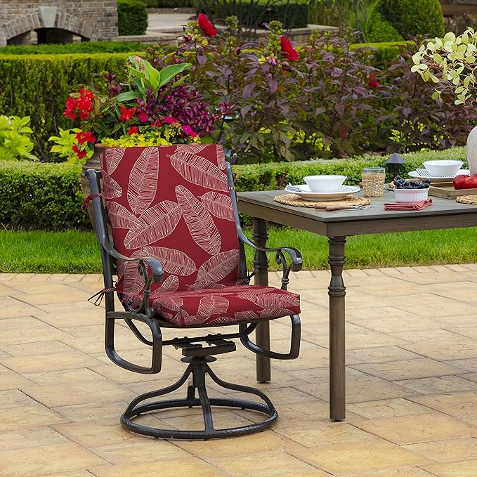 Arden Outdoor Patio Dining Chair Cushion, 20x44, Rain-Proof Seat Pad, Fade-Resistant Outdoor Cushion Red Leaf Palm