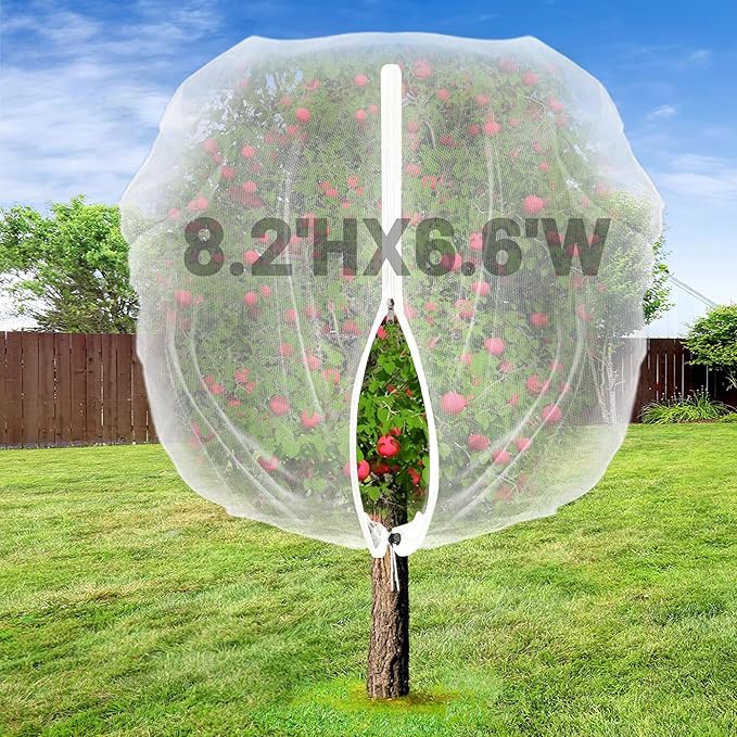 Easy Installation Fruit Tree Netting with Zipper & Drawstring - 8.2x6.6ft Ultra Fine Mesh Garden Protection Screen to Protect Pear Peach Apple from Bird Insect Bug Cicada Deer Squirrel