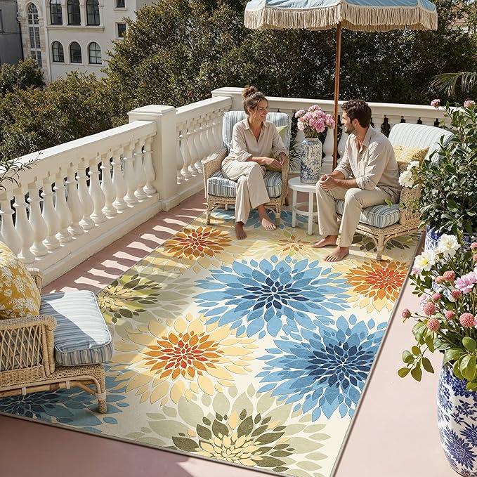 5x8 Indoor Outdoor Area Rug Washable Patio Rug Colorful Non Slip Non Shedding Waterproof Carpet for Living Room Bedroom Backyard Porch Camping RV Balcony Poolside