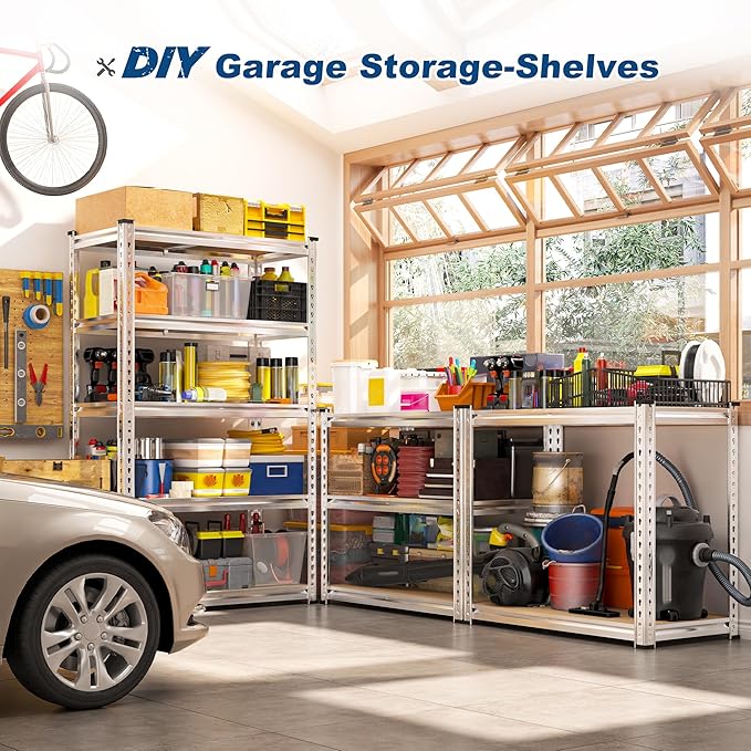 REIBII Storage Shelves 2020LBS Garage Shelving Heavy Duty Shelving 5 Tier Metal Shelving Units for Storage Adjustable Pantry Shelves for Kitchen Warehouse Basement 28" W x 12" D x 59.8" H, 3 Pack