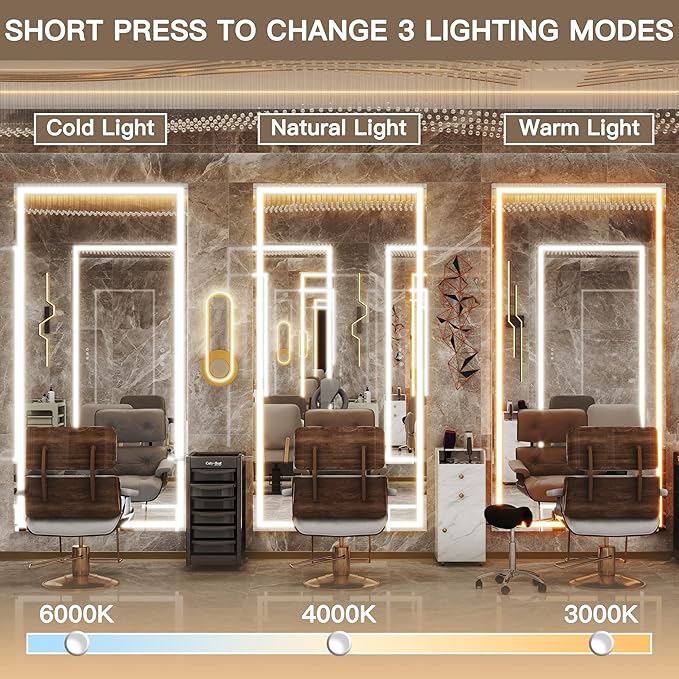 FENNIO Full Length Mirror with Lights, Free Standing Lighted Floor Mirror