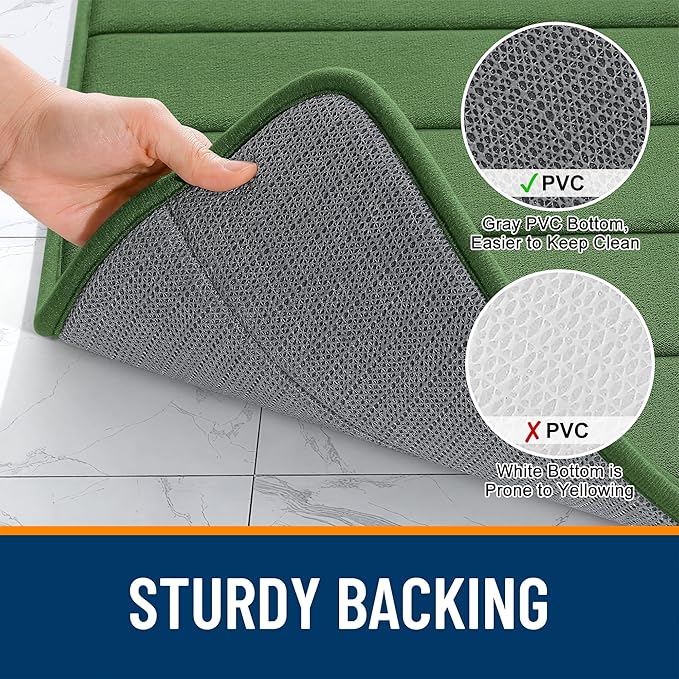 OLANLY Memory Foam Toilet Rugs U Shaped 24x20, Super Soft Absorbent Contour Bath Rugs, Quick Dry Machine Washable Toilet Mat, Bathmat Floor Carpet, Bathroom Home Decor Accessories, Olive Green