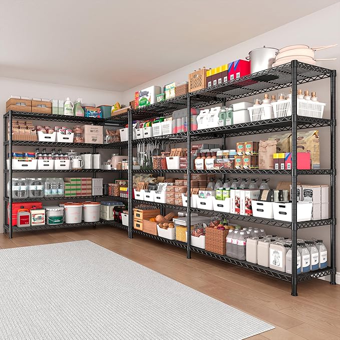 REIBII 73''W Storage Shelves Load 1650 LBS Metal Shelving 5-Tier Wire Shelving Unit for Storage Rack Adjustable Heavy Duty Metal Shelves for Pantry Kitchen Garage, 17.7" D x 73" W x 71" H，2PCS