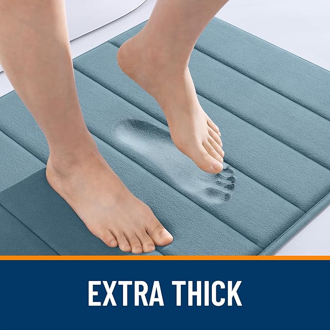 OLANLY Memory Foam Long Bathroom Rugs Runner 47x20, Super Soft Absorbent Bath Mat, Quick Dry, Machine Washable Shower Floor Rugs, Bathmat Carpet, Bathroom Home Decor Accessories, Airy Blue